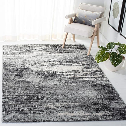 SAFAVIEH Evoke Collection 5'1" x 7'6" Ivory / Dark Grey EVK272G Modern Abstract Non-Shedding Living Room Bedroom Area Rug