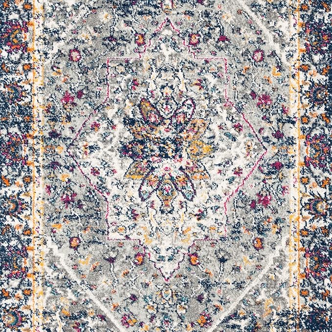 SAFAVIEH Evoke Collection 2'2" x 7' Grey / Navy EVK288N Oriental Medallion Distressed Non-Shedding Living Room Entryway Foyer Hallway Bedroom Runner Rug
