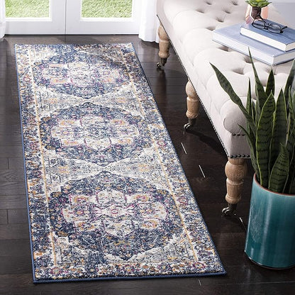 SAFAVIEH Evoke Collection 2'2" x 7' Navy / Grey EVK275N Oriental Medallion Distressed Non-Shedding Living Room Entryway Foyer Hallway Bedroom Runner Rug