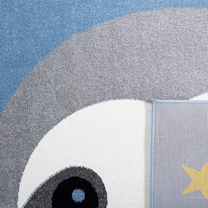 SAFAVIEH Carousel Kids Collection 6'7" Square Blue/Grey CRK140M Sloth Astronaut Non-Shedding Playroom Nursery Bedroom Area Rug