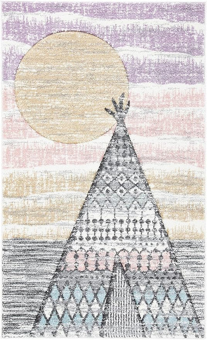 SAFAVIEH Carousel Kids Collection Accent Rug - 2'3" x 4', Grey & Pink, Boho Design, Non-Shedding & Easy Care, Ideal for High Traffic Areas for Boys & Girls in Playroom, Nursery, Bedroom (CRK117F)