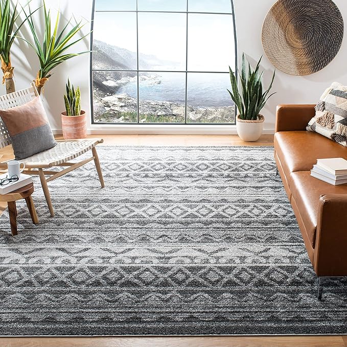 SAFAVIEH Adirondack Collection Runner Rug - 2'6" x 12', Ivory & Grey, Moroccan Boho Distressed Design, Non-Shedding & Easy Care, Ideal for High Traffic Areas in Living Room, Bedroom (ADR119B)