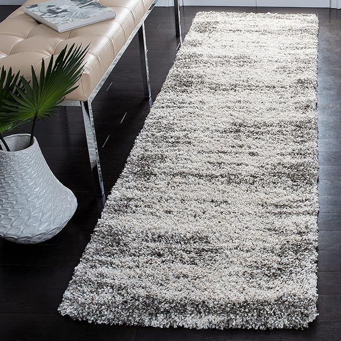 SAFAVIEH Hudson Shag Collection Runner Rug - 2'3" x 12', Ivory & Grey, Abstract Design, Non-Shedding & Easy Care, 2-inch Thick Ideal for High Traffic Areas in Living Room, Bedroom (SGH203A)
