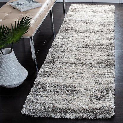 SAFAVIEH Hudson Shag Collection Runner Rug - 2'3" x 8', Ivory & Grey, Abstract Design, Non-Shedding & Easy Care, 2-inch Thick Ideal for High Traffic Areas in Living Room, Bedroom (SGH203A)