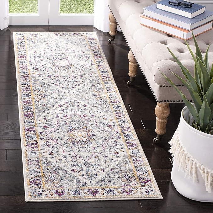SAFAVIEH Evoke Collection 2'2" x 7' Ivory/Grey EVK288A Oriental Medallion Distressed Non-Shedding Living Room Entryway Foyer Hallway Bedroom Runner Rug