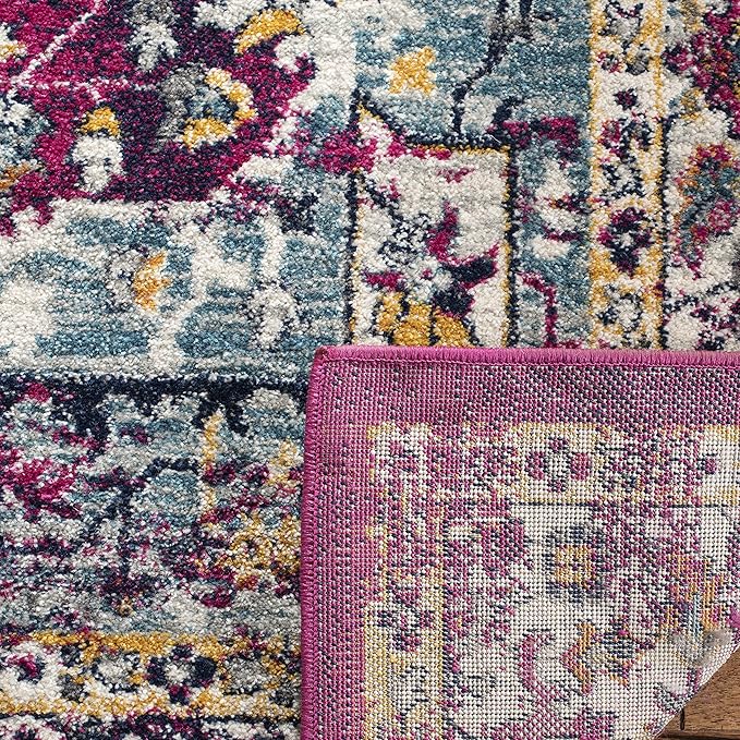 SAFAVIEH Evoke Collection 2'2" x 7' Fuchsia / Ivory EVK275R Oriental Medallion Distressed Non-Shedding Living Room Entryway Foyer Hallway Bedroom Runner Rug