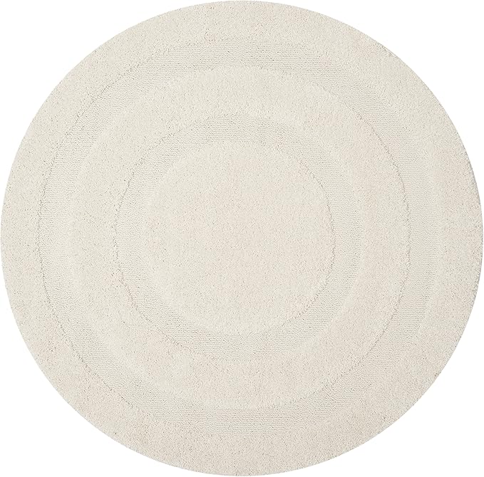 SAFAVIEH Florida Shag Collection Area Rug - 6'7" Round, Creme & Creme, Border Design, Non-Shedding & Easy Care, 1.2-inch Thick Ideal for High Traffic Areas in Living Room, Bedroom (SG454-1111)