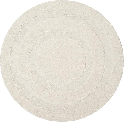 SAFAVIEH Florida Shag Collection Area Rug - 6'7" Round, Creme & Creme, Border Design, Non-Shedding & Easy Care, 1.2-inch Thick Ideal for High Traffic Areas in Living Room, Bedroom (SG454-1111)