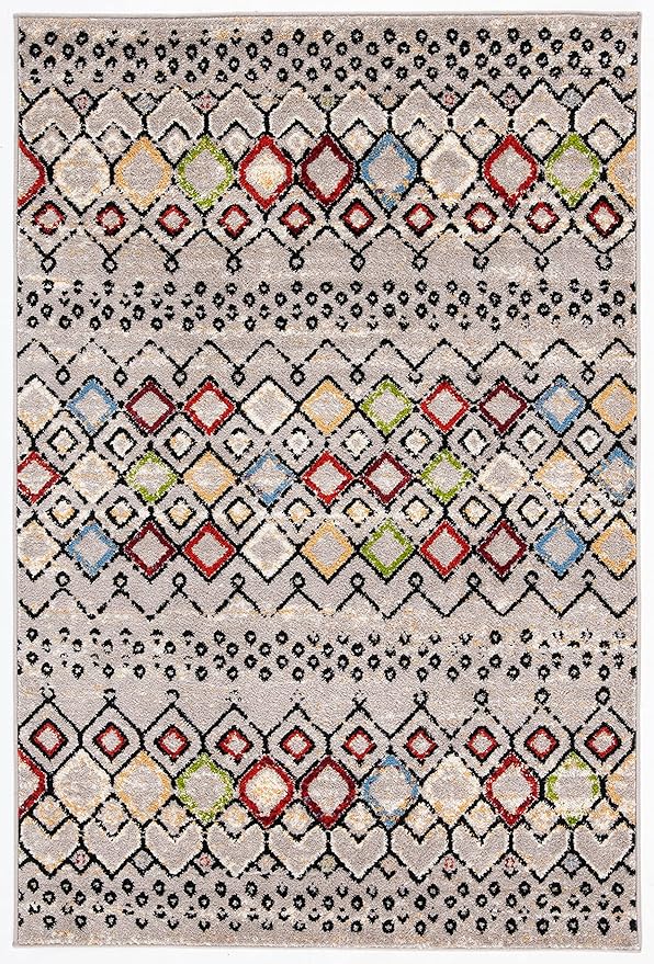 SAFAVIEH Amsterdam Collection Accent Rug - 4' x 6', Light Grey & Multi, Moroccan Boho Design, Non-Shedding & Easy Care, Ideal for High Traffic Areas in Entryway, Living Room, Bedroom (AMS108G)