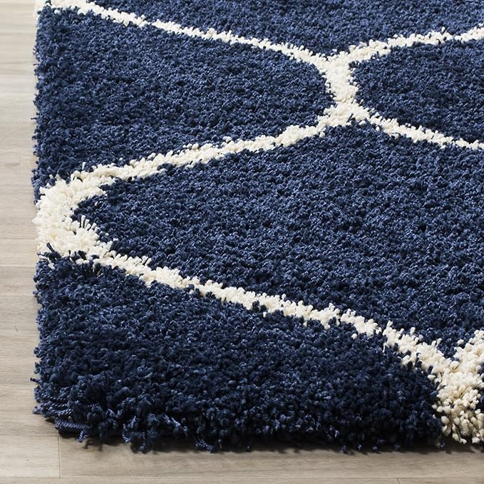 SAFAVIEH Hudson Shag Collection Runner Rug - 2'3" x 6', Navy & Ivory, Moroccan Trellis Design, Non-Shedding & Easy Care, 2-inch Thick Ideal for High Traffic Areas in Living Room, Bedroom (SGH280C)
