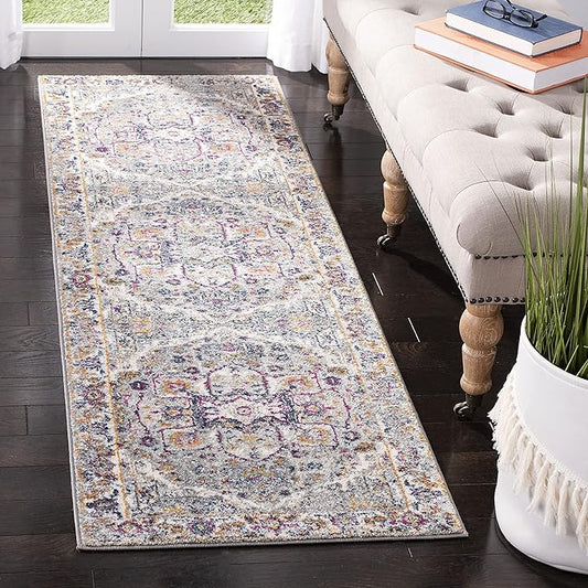 SAFAVIEH Evoke Collection 2'2" x 7' Grey/Grey EVK275H Oriental Medallion Distressed Non-Shedding Living Room Entryway Foyer Hallway Bedroom Runner Rug