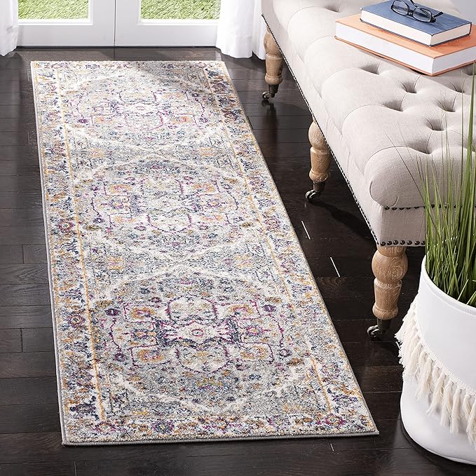 SAFAVIEH Evoke Collection 2'2" x 7' Grey/Grey EVK275H Oriental Medallion Distressed Non-Shedding Living Room Entryway Foyer Hallway Bedroom Runner Rug