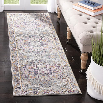 SAFAVIEH Evoke Collection 2'2" x 7' Grey/Grey EVK275H Oriental Medallion Distressed Non-Shedding Living Room Entryway Foyer Hallway Bedroom Runner Rug