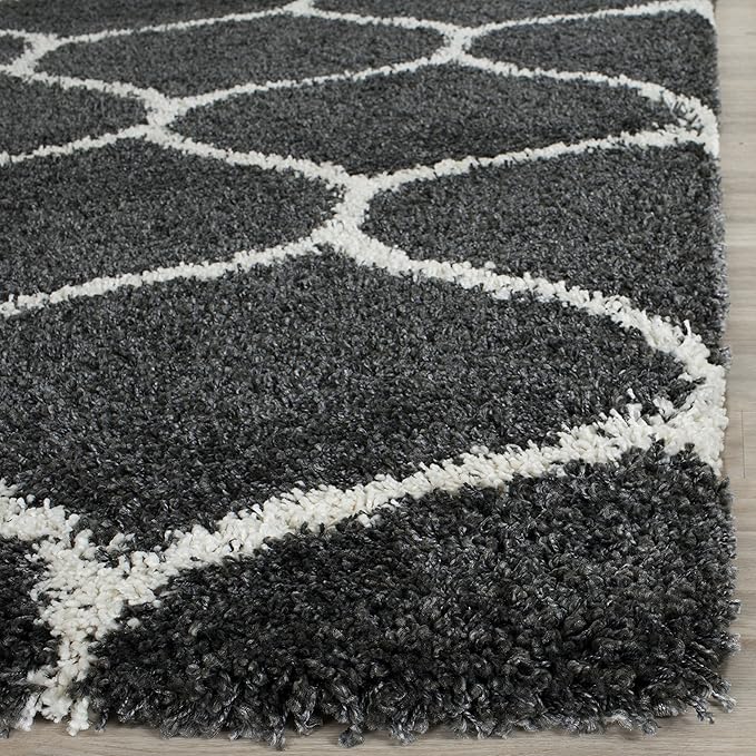 SAFAVIEH Hudson Shag Collection Accent Rug - 3' x 5', Dark Grey & Ivory, Trellis Design, Non-Shedding & Easy Care, 2-inch Thick Ideal for High Traffic Areas in Entryway, Living Room, Bedroom (SGH280G)