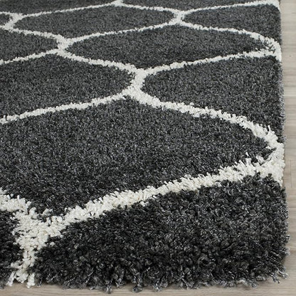SAFAVIEH Hudson Shag Collection Accent Rug - 3' x 5', Dark Grey & Ivory, Trellis Design, Non-Shedding & Easy Care, 2-inch Thick Ideal for High Traffic Areas in Entryway, Living Room, Bedroom (SGH280G)