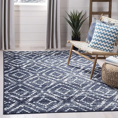 SAFAVIEH Adirondack Collection Accent Rug - 4' x 6', Navy & Ivory, Modern Diamond Distressed Design, Non-Shedding & Easy Care, Ideal for High Traffic Areas in Entryway, Living Room, Bedroom (ADR131N)