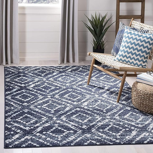 SAFAVIEH Adirondack Collection Accent Rug - 4' x 6', Navy & Ivory, Modern Diamond Distressed Design, Non-Shedding & Easy Care, Ideal for High Traffic Areas in Entryway, Living Room, Bedroom (ADR131N)