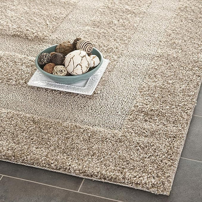 SAFAVIEH Florida Shag Collection 4' Square Beige / Beige SG454 Border Non-Shedding Living Room Bedroom Dining Room Entryway Plush 1.2-inch Thick Area Rug