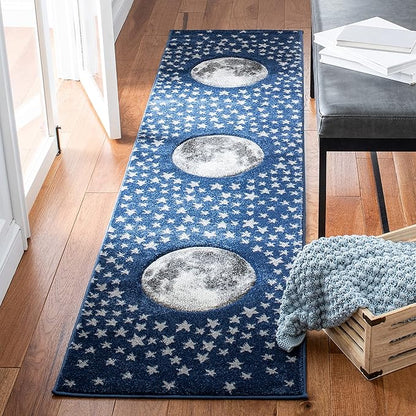 SAFAVIEH Carousel Kids Collection Runner Rug - 2'3" x 12', Navy & Grey, Non-Shedding & Easy Care, Ideal for High Traffic Areas for Boys & Girls in Playroom, Nursery, Bedroom (CRK135N)