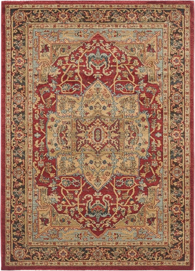 SAFAVIEH Mahal Collection Accent Rug - 4' x 5'7", Natural & Navy, Traditional Oriental Design, Non-Shedding & Easy Care, Ideal for High Traffic Areas in Entryway, Living Room, Bedroom (MAH625B)