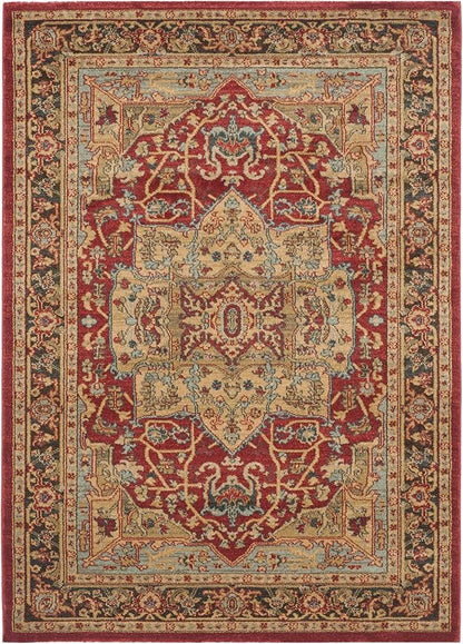 SAFAVIEH Mahal Collection Accent Rug - 4' x 5'7", Natural & Navy, Traditional Oriental Design, Non-Shedding & Easy Care, Ideal for High Traffic Areas in Entryway, Living Room, Bedroom (MAH625B)
