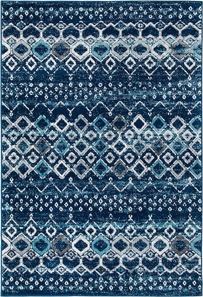 SAFAVIEH Amsterdam Collection Accent Rug - 4' x 6', Navy & Beige, Moroccan Boho Design, Non-Shedding & Easy Care, Ideal for High Traffic Areas in Entryway, Living Room, Bedroom (AMS108N)