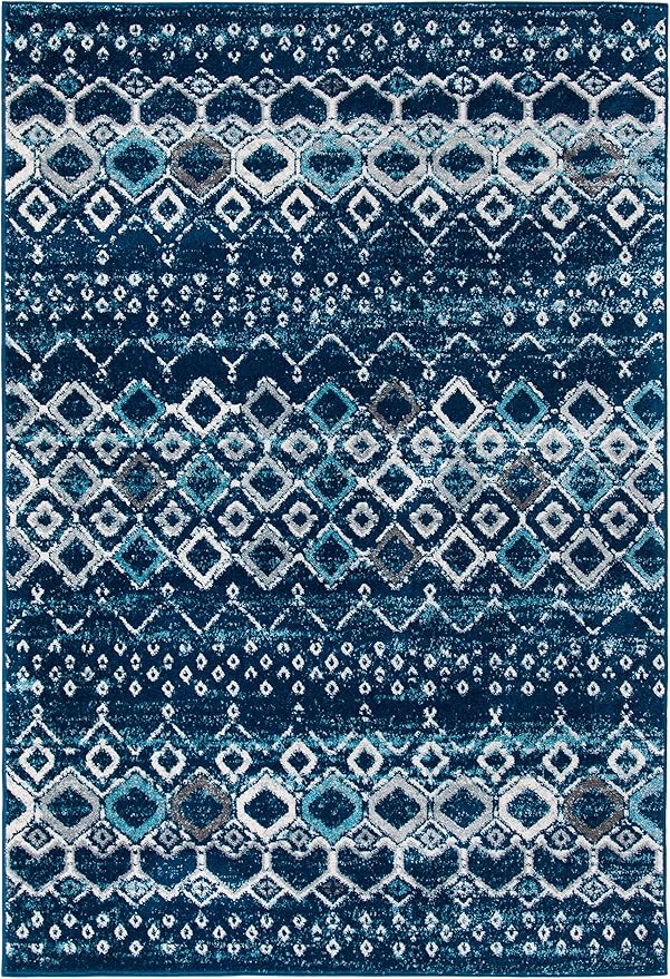 SAFAVIEH Amsterdam Collection Accent Rug - 2'3" x 4', Navy & Beige, Moroccan Boho Design, Non-Shedding & Easy Care, Ideal for High Traffic Areas in Entryway, Living Room, Bedroom (AMS108N)