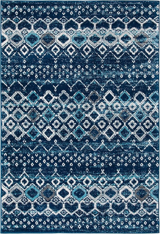 SAFAVIEH Amsterdam Collection Accent Rug - 2'3" x 4', Navy & Beige, Moroccan Boho Design, Non-Shedding & Easy Care, Ideal for High Traffic Areas in Entryway, Living Room, Bedroom (AMS108N)