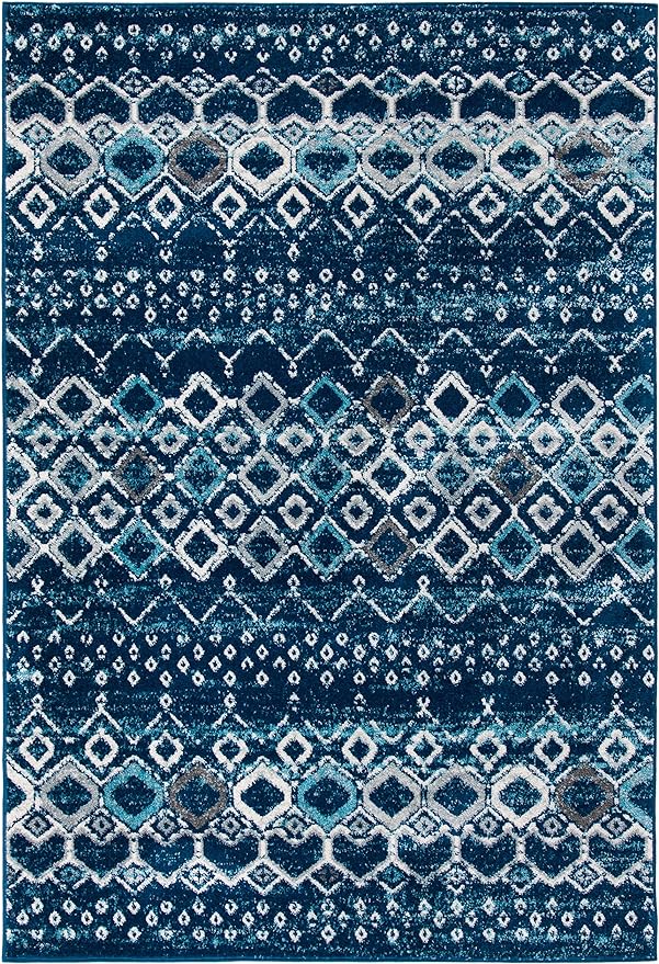 SAFAVIEH Amsterdam Collection Accent Rug - 4' x 6', Navy & Beige, Moroccan Boho Design, Non-Shedding & Easy Care, Ideal for High Traffic Areas in Entryway, Living Room, Bedroom (AMS108N)