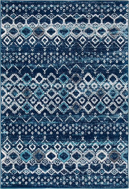 SAFAVIEH Amsterdam Collection Accent Rug - 4' x 6', Navy & Beige, Moroccan Boho Design, Non-Shedding & Easy Care, Ideal for High Traffic Areas in Entryway, Living Room, Bedroom (AMS108N)