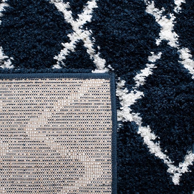 SAFAVIEH Berber Shag Collection Runner Rug - 2'2" x 9', Navy & Ivory, Moroccan Design, Non-Shedding & Easy Care, 1.2-inch Thick Ideal for High Traffic Areas in Living Room, Bedroom (BER165N)