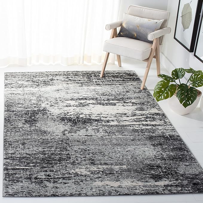 SAFAVIEH Evoke Collection 3' x 5' Ivory / Dark Grey EVK272G Modern Abstract Non-Shedding Living Room Bedroom Accent Rug
