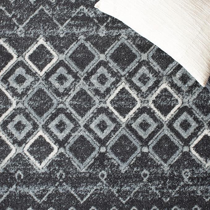 SAFAVIEH Amsterdam Collection Runner Rug - 2'3" x 12', Dark Grey & Light Grey, Moroccan Boho Design, Non-Shedding & Easy Care, Ideal for High Traffic Areas in Living Room, Bedroom (AMS108J)