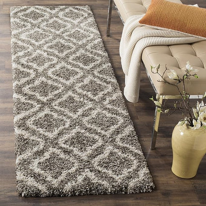 SAFAVIEH Hudson Shag Collection Runner Rug - 2'3" x 14', Grey & Ivory, Moroccan Design, Non-Shedding & Easy Care, 2-inch Thick Ideal for High Traffic Areas in Living Room, Bedroom (SGH284B)