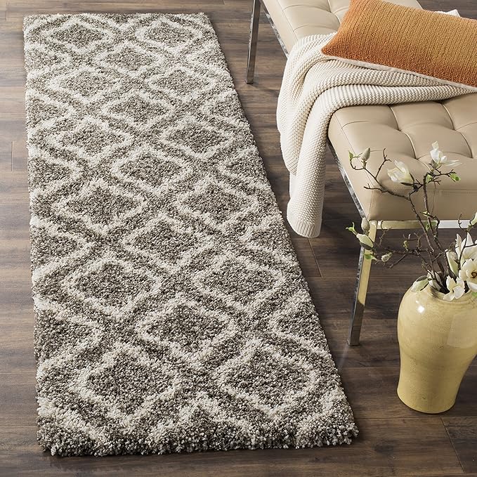 SAFAVIEH Hudson Shag Collection Runner Rug - 2'3" x 8', Grey & Ivory, Moroccan Design, Non-Shedding & Easy Care, 2-inch Thick Ideal for High Traffic Areas in Living Room, Bedroom (SGH284B)