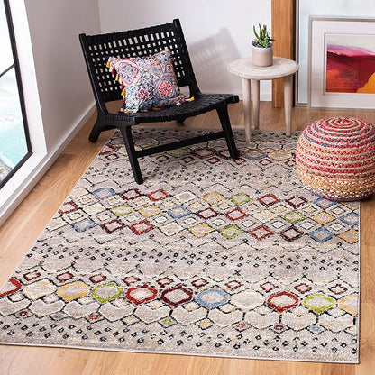 SAFAVIEH Amsterdam Collection Accent Rug - 4' x 6', Light Grey & Multi, Moroccan Boho Design, Non-Shedding & Easy Care, Ideal for High Traffic Areas in Entryway, Living Room, Bedroom (AMS108G)