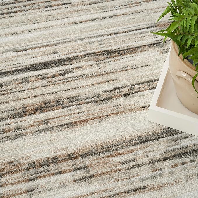 Nourison Serenity Home Abstract Ivory Beige 9' x 12' Area Rug, Easy Cleaning, Non Shedding, Bed Room, Living Room, Dining Room, Backyard, Deck, Patio (9x12)