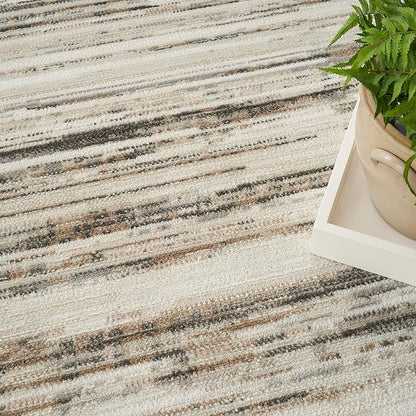 Nourison Serenity Home Abstract Ivory Beige 9' x 12' Area Rug, Easy Cleaning, Non Shedding, Bed Room, Living Room, Dining Room, Backyard, Deck, Patio (9x12)