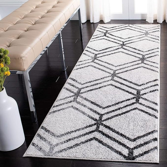 SAFAVIEH Adirondack Collection Runner Rug - 2'6" x 6', Ivory & Charcoal, Modern Geometric Distressed Design, Non-Shedding & Easy Care, Ideal for High Traffic Areas in Living Room, Bedroom (ADR253B)