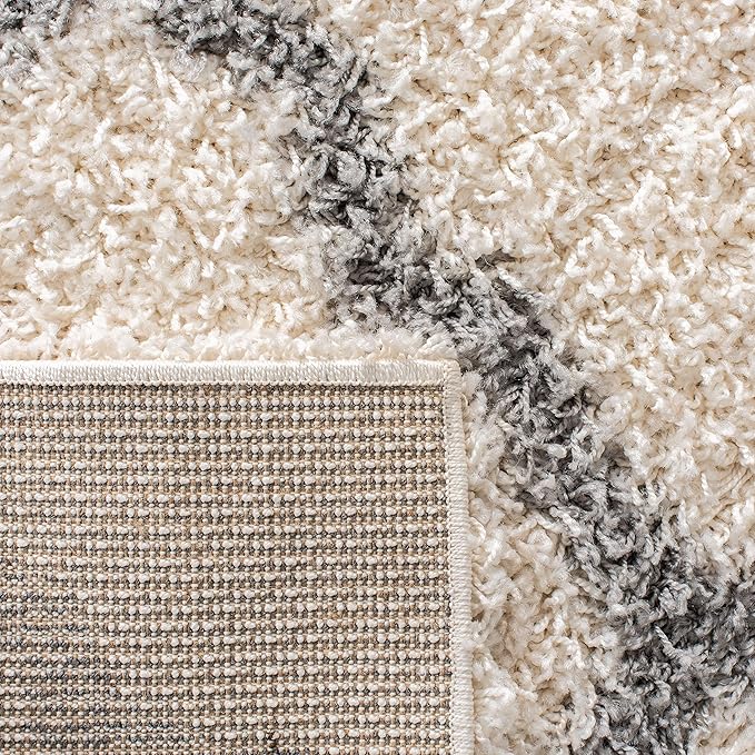 SAFAVIEH Dallas Shag Collection 2'3" x 10' Ivory/Grey SGDS257F Trellis Non-Shedding Living Room Bedroom Dining Room Entryway Plush 1.5-inch Thick Runner Rug