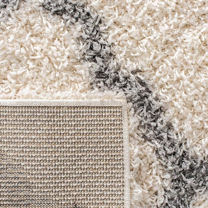 SAFAVIEH Dallas Shag Collection 2'3" x 8' Ivory/Grey SGDS257F Trellis Non-Shedding Living Room Bedroom Dining Room Entryway Plush 1.5-inch Thick Runner Rug