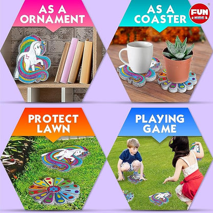 PYO Stepping Stones for Kids, ColorMyWay 2 Pack Unicorn Flower Garden Activities for Girls Boys Ages 3-12 Mosaic Art Kit for Stone Craft