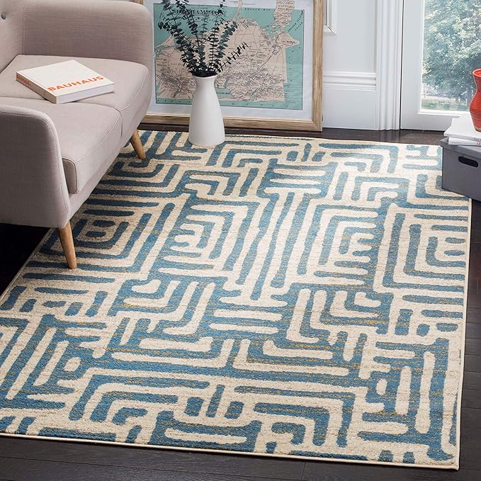 SAFAVIEH Amsterdam Collection Accent Rug - 3' x 5', Ivory & Light Blue, Modern Abstract Design, Non-Shedding & Easy Care, Ideal for High Traffic Areas in Entryway, Living Room, Bedroom (AMS106C)
