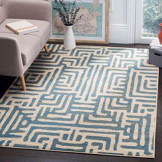SAFAVIEH Amsterdam Collection Accent Rug - 3' x 5', Ivory & Light Blue, Modern Abstract Design, Non-Shedding & Easy Care, Ideal for High Traffic Areas in Entryway, Living Room, Bedroom (AMS106C)