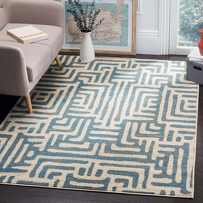 SAFAVIEH Amsterdam Collection Area Rug - 5'1" x 7'6", Ivory & Light Blue, Modern Abstract Design, Non-Shedding & Easy Care, Ideal for High Traffic Areas in Living Room, Bedroom (AMS106C)