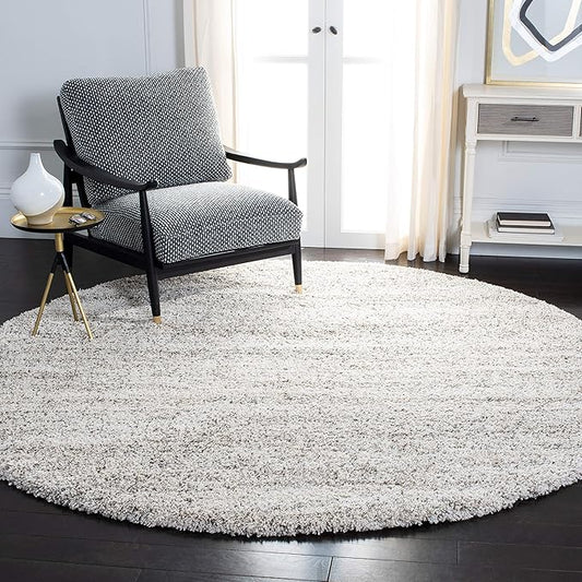 SAFAVIEH Hudson Shag Collection 7' Round Ivory/Grey SGH295B Modern Abstract Non-Shedding Living Room Bedroom Dining Room Entryway Plush 2-inch Thick Area Rug