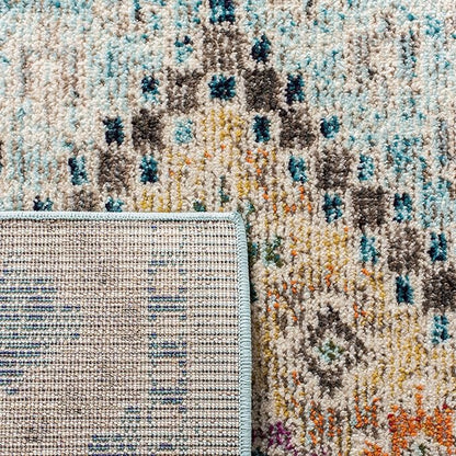 SAFAVIEH Madison Collection Runner Rug - 2'2" x 10', Blue & Yellow, Boho Diamond Distressed Design, Non-Shedding & Easy Care, Ideal for High Traffic Areas in Living Room, Bedroom (MAD418K)