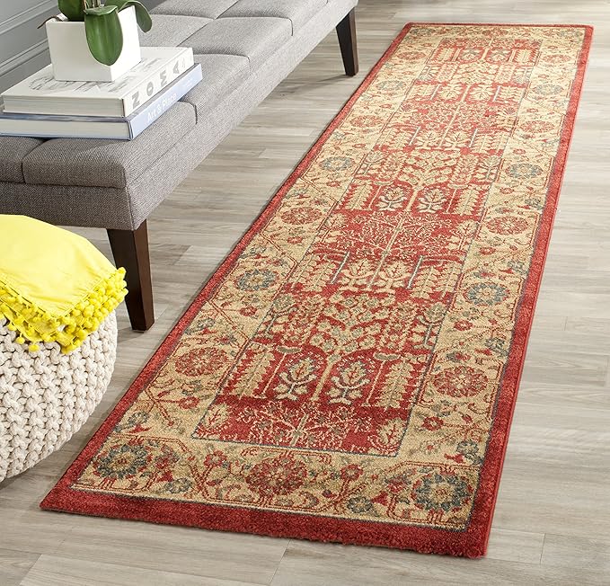 SAFAVIEH Mahal Collection Runner Rug - 2'2" x 8', Red & Natural, Traditional Oriental Design, Non-Shedding & Easy Care, Ideal for High Traffic Areas in Living Room, Bedroom (MAH697A)