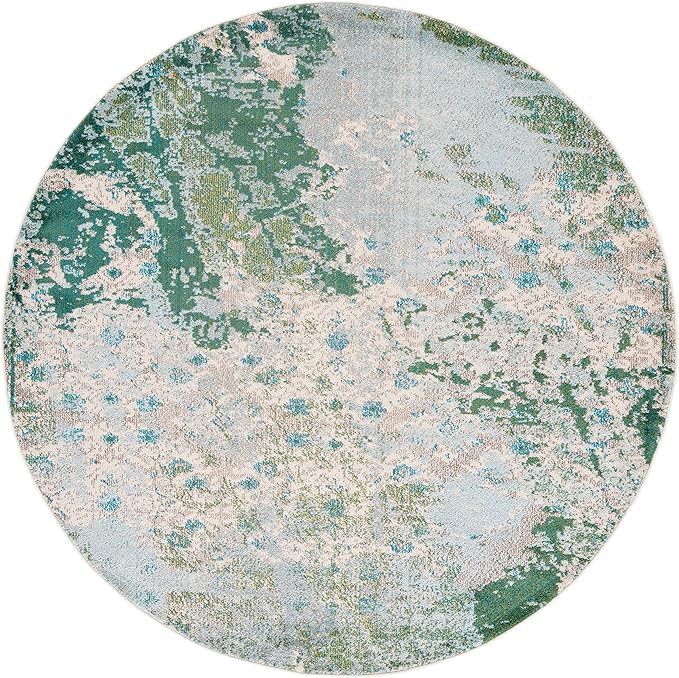 SAFAVIEH Madison Collection 6'7" Round Green/Blue MAD499X Modern Abstract Non-Shedding Dining Room Entryway Foyer Living Room Bedroom Area Rug