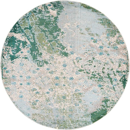SAFAVIEH Madison Collection 6'7" Round Green/Blue MAD499X Modern Abstract Non-Shedding Dining Room Entryway Foyer Living Room Bedroom Area Rug
